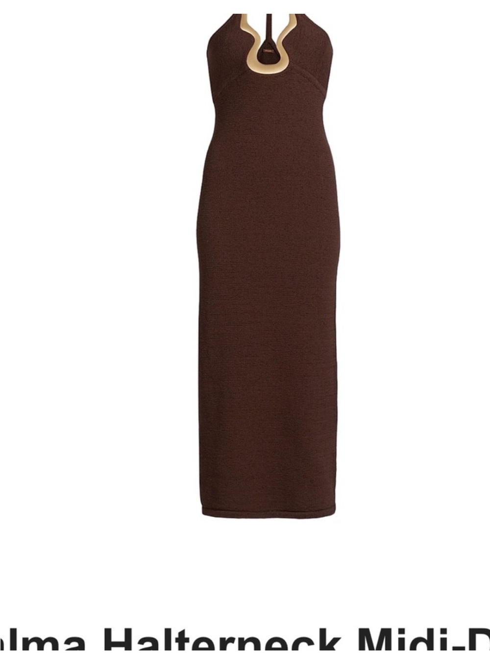 Cult Gaia Valma Halter Brown Dress with Gold Trim - Picture 10 of 11